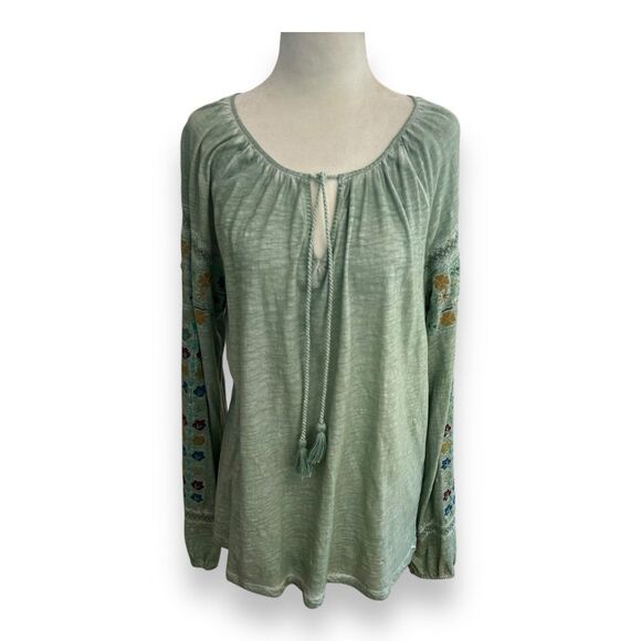 Sundance Tops - Sundance Mint Green Boho Embroidered Top Tshirt tee Size XL